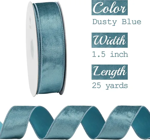 Vista 2 de MEEDEE Cinta de terciopelo azul de 1.5 pulgadas, 25 yardas, terciopelo triturado para árbol de Navidad, coronas, lazos
