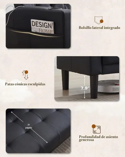 Vista 3 de 62 '' negro imitación cuero copetudo tapicería Loveseat para sala de estar