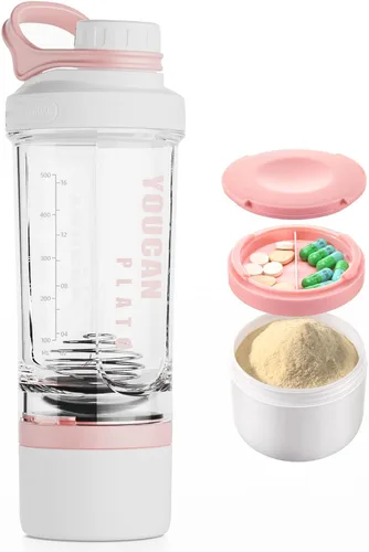 Vista 9 de Botella agitadora de proteínas de 21 oz con contenedor de almacenamiento de polvo - Tazas agitadoras para batidos de proteínas - Botella de Rojo