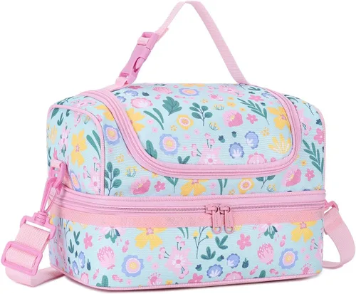 Vista 13 de VASCHY - Lonchera para niños, bolsas de almuerzo aisladas de dos compartimentos para niños y niñas con correa para el hombro para la escuela