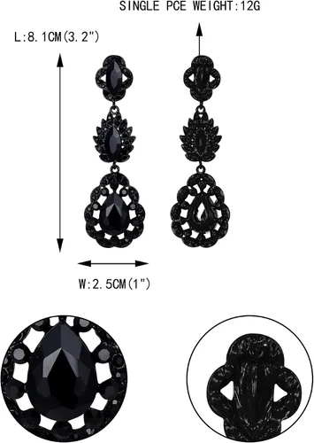 Vista 5 de EVER FAITH Joyería de boda para novia, aretes colgantes de lágrima de cristal austriaco Art Deco de hoja de marquesa para baile de graduación