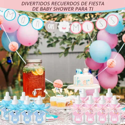 Vista 7 de 162 piezas de revelación de género para baby shower, 48 mini botellas de leche de plástico para bebé, 48 mini chupetes de plástico, 64 calcomanías