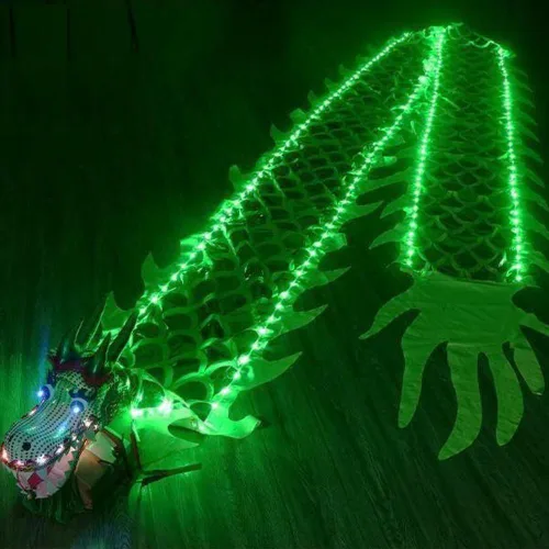 Vista 8 de 26.2 ft (26.2 pies) cuadrado de ejercicio de danza de dragón Poi con cabeza de dragón 3D y cuerda oscilante, conjunto de cinta fluida Wulong de LED
