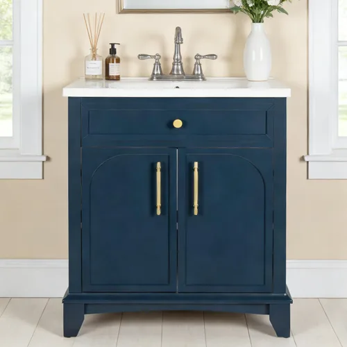 Vista 11 de Henf 28 Inch Bathroom Vanity with Ceramic Integrated Sink, Blue Bathroom Storage Cabinet with 2 Soft Close Doors,1 Tilt-Out Drawer,Reinforced Corner