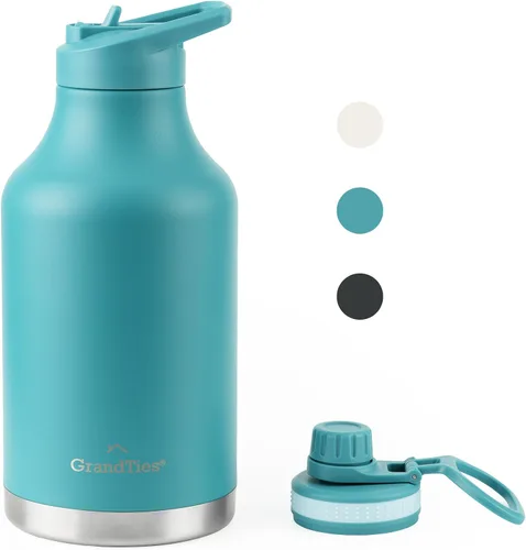 Vista 20 de GrandTies Botellas de agua deportivas de acero inoxidable con 2 tapas – Boca ancha aislada al vacío reutilizable a prueba de fugas sin BPA, Cantín