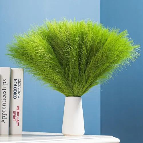 Vista 12 de 10 tallos de hierba de pampa sintética - 17.7" Hierba artificial de pampa decorativa esponjosa, pequeño arreglo floral de hierba de pampa y relleno