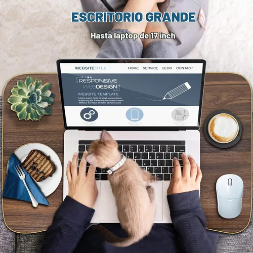 Vista 4 de Zapuno Mesa de cama plegable para laptop, mesa multifunción con cajón de almacenamiento y soporte para botella de agua, bandeja de servir mesa