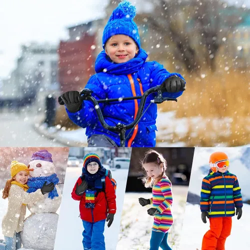 Vista 6 de OOPOR Winter Warm Cycling Kids Gloves - Cold Weather Thermal Running Ski Bike Black Mittens Aged 4-12 Boys Girls