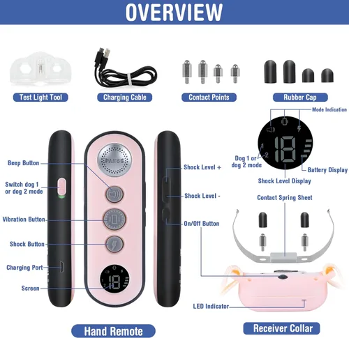 Vista 7 de Collar de choque para perro, collar de entrenamiento impermeable para perros con control remoto de 1000 pies, collar de descarga eléctrica