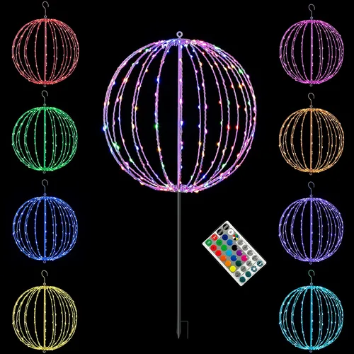 Vista 14 de LIGHTSHARE Bola de luz LED de 10 pulgadas, 48 LED, decoración de camino, esfera con control remoto, plegable, marco de metal plano, para interiores