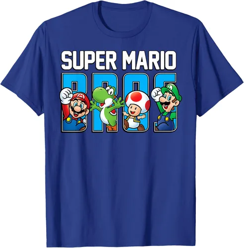 Vista 23 de Super Mario Bros Characters Letter Fill Graphic T-Shirt Camiseta, Negro