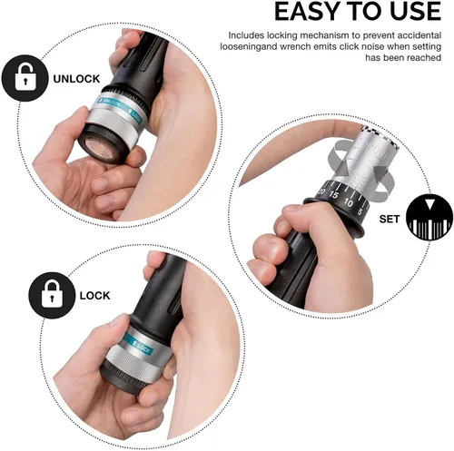 Vista 4 de Neiko PRO 03709B Llave dinamométrica de 1/2 pulgada, llave dinamométrica de clic ajustable de 25 pulgadas, fabricada con acero de cromo vanadio CrV