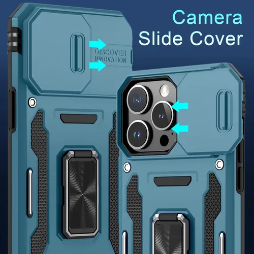 Vista 387 de DEERLAMN Funda para iPhone Xs Max con funda deslizante para cámara + protector de pantalla, soporte giratorio de anillo de grado militar a prueba