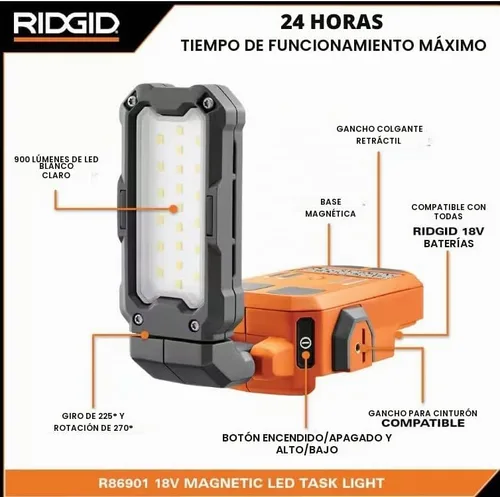 Vista 2 de RIDGID Luz de tarea magnética inalámbrica resistente de 18 V (solo herramienta)