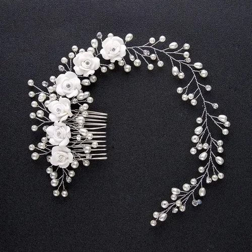 Vista 5 de HOUKAI JIAMEI - Diadema de cristal para boda, accesorios para el cabello, diadema de flores de perlas, hecha a mano, cuentas decorativas