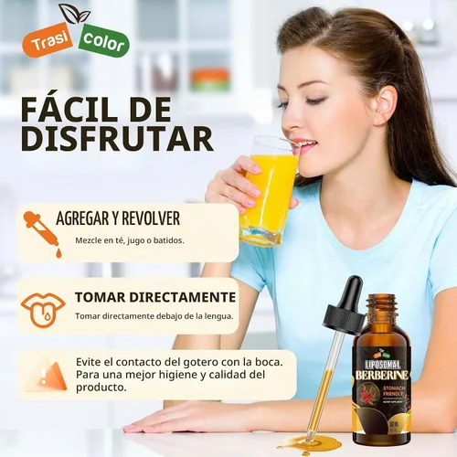 Vista 7 de Suplemento de berberina liposomal, 3000 mg Gotas de complejo de berberina, 2.0 fl oz Berberina HCl con canela de Ceilán, melón amargo, cúrcuma