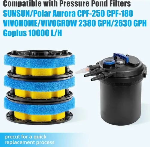 Vista 2 de AQUANEAT Filtro de esponja de repuesto compatible con VIVOHOME/VIVOGROW 2380 GPH/2630 GPH o SUNSUN CPF-250/180 Filtro de estanque de presión Espuma