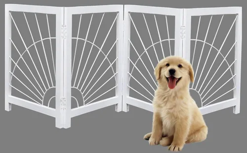 Vista 25 de Puerta independiente para mascotas para perros, puerta plegable de madera para perros para casa, puerta interior para perros para escaleras