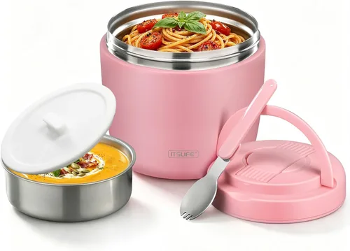 Vista 9 de Termo de sopa para comida caliente, contenedor de almuerzo aislado de acero inoxidable de 32 onzas, termo de boca ancha para sopa y alimentos Negro