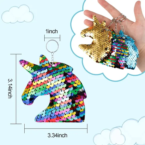 Vista 2 de Outee Llavero de lentejuelas de 30 piezas para cola de sirena, trébol, gato, animales, regalo de Navidad, regalos de fiesta para niños y adultos