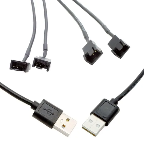 Vista 2 de Gebildet Paquete de 2 cables adaptadores de alimentación con interruptor de ventilador dual de 4 pines a USB, 1 a 2 vías, divisor USB a 4PIN 3PIN