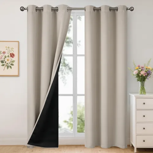 Vista 181 de YoungsTex - Cortinas 100% opacas para dormitorio, con aislamiento térmico y ojales, cortinas oscuras negras con capa pesada para ventana de sala