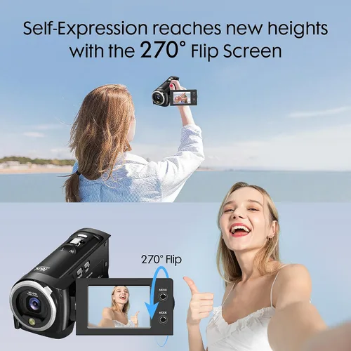 Vista 5 de Yatao Videocámara digital UHD 2K, cámara de vlogging de 48MP para YouTube con modo de cámara web - Zoom digital 16X, pantalla de rotación de 2.4