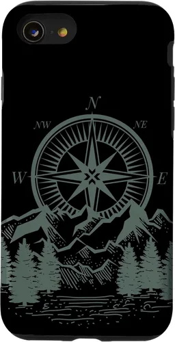 Vista 18 de iPhone 16 Compass Nautical Aesthetic Tree Mountains Landsacpe Case