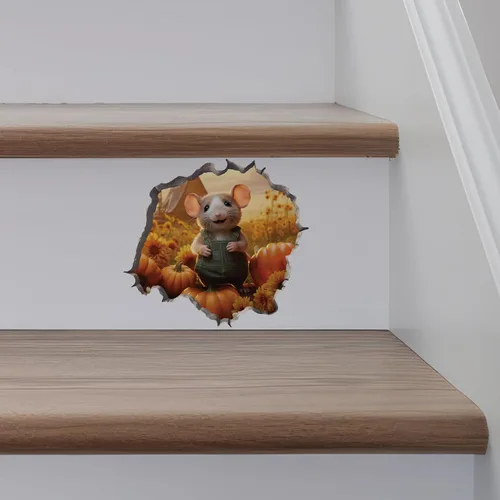 Vista 5 de Calcomanía de pared 3D con parche de calabaza con agujero de ratón