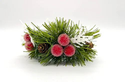 Vista 3 de Christmas and Holiday Candle Holder with Pine-needles, Ice Dusted Berries and Snow covered branches on Glass Base - Set of 2