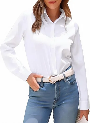 Vista 14 de Jonivey - Camisa de vestir de manga larga elástica con botones para mujer, suave, sin arrugas, para trabajo, casual, negocios, oficina