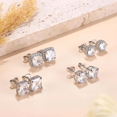 Vista 6 de MILACOLATO Aretes tipo dormilona de circonita cúbica para mujeres y hombres, chapados en oro de 18 quilates, aretes de plata de ley hipoalergénica
