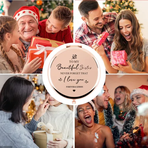 Vista 5 de Regalos para hermanas, regalos para mujeres, espejo de amistad inspirador con cita grabada, cumpleaños, día de San Valentín, graduación, Acción