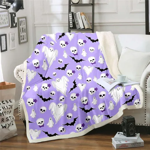 Vista 16 de Erosebridal Manta gótica de murciélagos de Halloween, manta de forro polar blanco y negro de 40 x 50 pulgadas, silueta vintage para niños, sombras