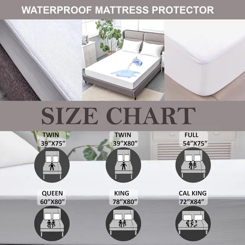 Vista 6 de Protector de colchón de rizo de algodón de alta calidad, 100% impermeable, con bolsillos elásticos, lavable a máquina, funda de colchón de algodón