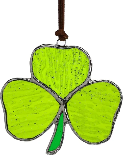 Vista 3 de Atrapasoles de trébol hecho a mano para colgar en la ventana, atrapasoles irlandés, decoración del día de San Patricio para el hogar, trébol verde