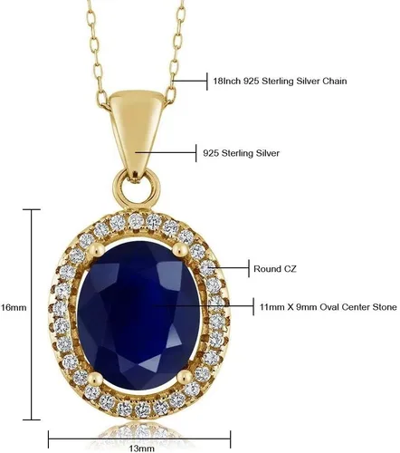 Vista 76 de Gem Stone King Collar con colgante de plata chapada en oro amarillo de 18 quilates de 0.433 x 0.354 in con piedra natal ovalada para mujer