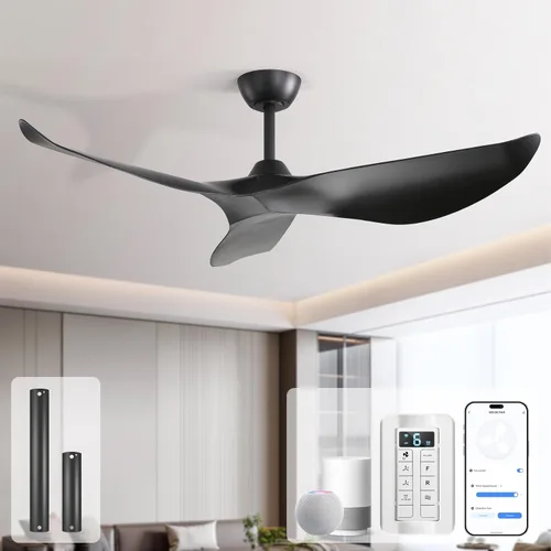 Vista 11 de Sofucor Ventilador de techo sin luz, ventilador de techo moderno de 52 pulgadas con control remoto para interior, granja, dormitorio, sala de estar