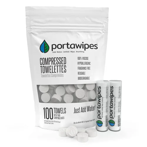 Vista 6 de Portawipes Coin Tissus, paquete de 50 con 5 estuches de transporte, tabletas de papel higiénico, toallas comprimidas, toallitas expandibles, suaves
