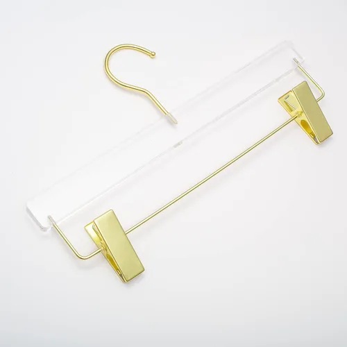 Vista 3 de HomeCube USA - Percha de acrílico transparente con ganchos y clips dorados, organizador resistente para faldas, pantalones y más, elegante diseño