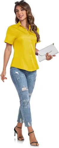 Vista 3 de Camisas de manga corta con botones para mujer, ajuste holgado, casual, formal, elástica, para verano
