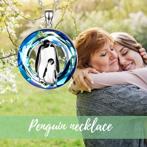 Vista 5 de ONEFINITY Penguin Necklace Gifts for Women 925 Sterling Silver Crystal Penguin Mother and Baby Pendant Jewelry for Penguin Lovers Gifts
