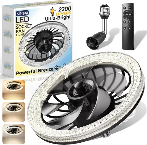 Vista 10 de Lámpara de ventilador de techo con control remoto y extensor, ventilador de Blanco
