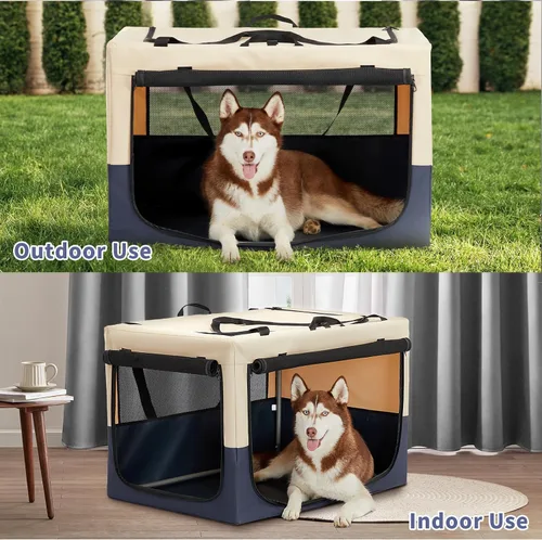 Vista 5 de Jaula suave de 36 pulgadas para perros grandes, perrera de viaje portátil con cremalleras bloqueables, base impermeable, funda lavable, marco