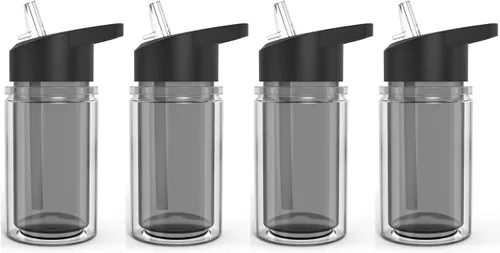 Vista 8 de Juego de 4 botellas de agua deportivas de doble pared para niños, 10 onzas, resistente a los golpes (transparente)