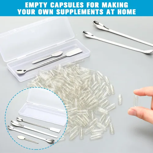 Vista 4 de Timgle 2000 cápsulas vacías con kit de llenado de cucharas de laboratorio, contenedor vacío rellenable transparente para hacer tus propios