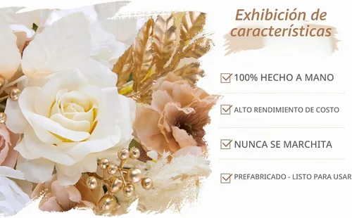 Vista 4 de Kit de flores para arco de boda con cortinas (paquete de 4) – 2 guirnaldas artificiales beige de lujo con 2 cortinas transparentes para ceremonia