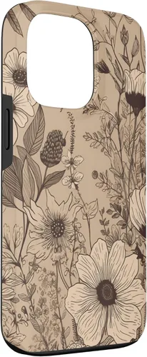 Vista 3 de Funda para iPhone 13 Pro Beige Tan Wildflower Floral Minimal Flower Boho