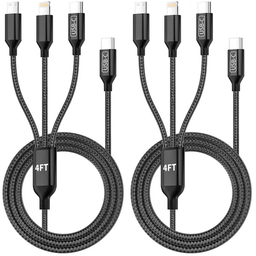 Vista 11 de Cable de carga múltiple 4 en 2, cable USB C a USB C con 4 X tipo C, cable de carga de teléfono de viaje para iPhone 17/16/15, Galaxy, Android