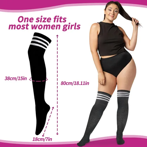 Vista 5 de 4 pares de calcetines altos hasta el muslo, calcetines altos hasta la rodilla, calcetines largos, medias altas hasta el muslo, calcetines lindos